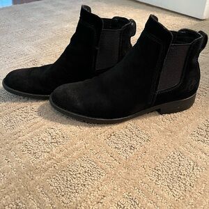 Born black suede “Laney” ankle boots.